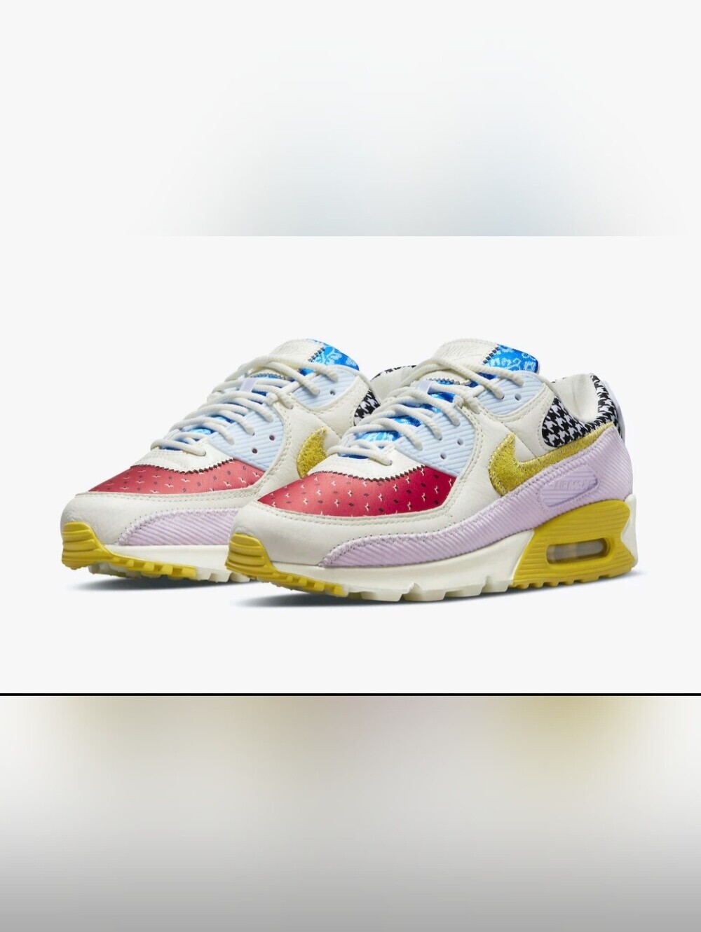 Women's Nike Air Max 90, Patchwork Pink White Yellow Multicolor, Size 8